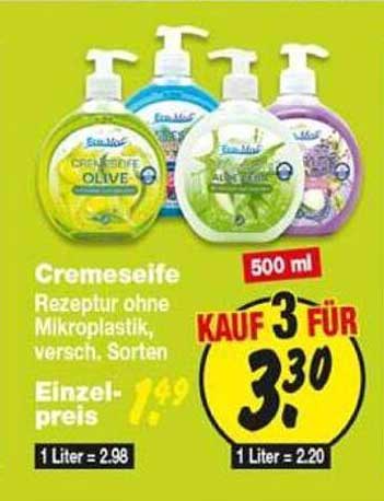 Cremseife Rezeptur ohne Mikroplastik, versch. Sorten