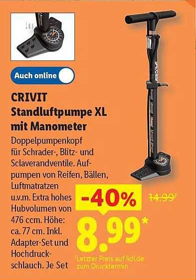 CRIVIT Standluftpumpe XL mit Manometer