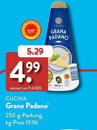 CUCINA Grana Padano¹ 250-g-Packung, kg-Preis 19.96