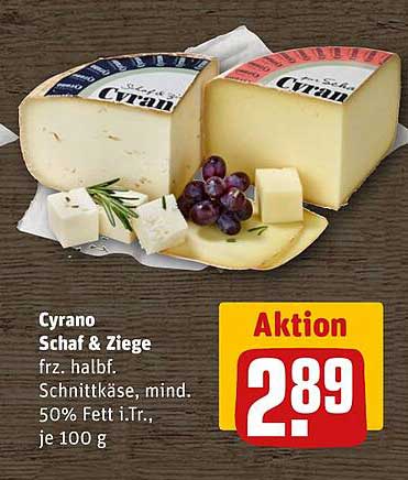 Cyrano Schaf & Ziege frz. halb. Schnittkäse, mind. 50% Fett i.Tr. je 100 g