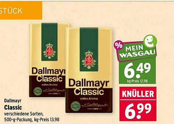 Dallmayr Classic verschiedene Sorten, 500-g-Packung, kg-Preis 13.98