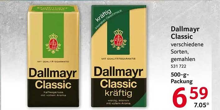 Dallmayr Classic verschiedene Sorten, gemahlen 500-g-Packung