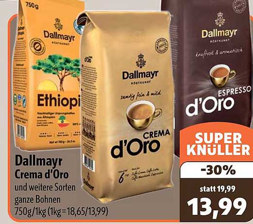 Dallmayr Crema d’Oro und weitere Sorten ganze Bohnen