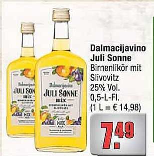 Dalmacijavino Juli Sonne Birnenlikör mit Slivovitz 25% Vol. 0,5-L-Fl. (1 L = € 14,98)