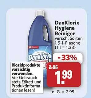 DanKlorix Hygiene Reiniger versch. Sorten 1,5-l-Flasche (1 l = 1.33)