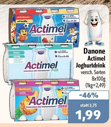 Danone Actimel Joghurtdrink versch. Sorten 8x100g (1kg=2,49)