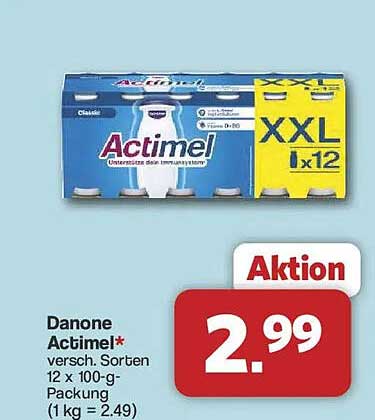 Danone Actimel* versch. Sorten 12 x 100-g-Packung (1 kg = 2.49)