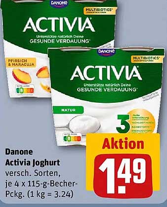 Danone Activia Joghurt versch. Sorten, je 4 x 115-g-Becher-Pckg. (1 kg = 3.24)
