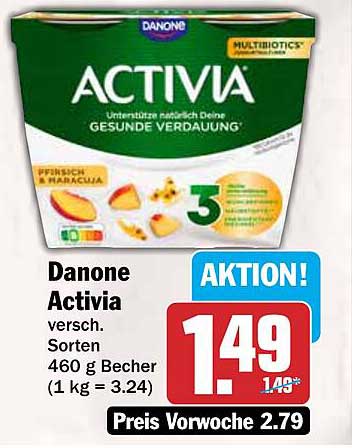 Danone Activia versch. Sorten 460 g Becher (1 kg = 3.24)
