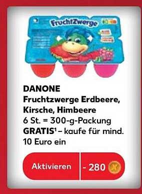 DANONE Fruchtzwerge Erdbeere, Kirsche, Himbeere 6 St. = 300-g-Packung GRATIS¹ – kaufe für mind. 10 Euro ein
