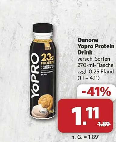 Danone Yopro Protein Drink versch. Sorten 270-ml-Flasche zzgl. 0,25 Pfand (1 l = 4,11)