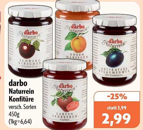 darbo Naturrein Konfitüre versch. Sorten 450g (1kg=6,64)