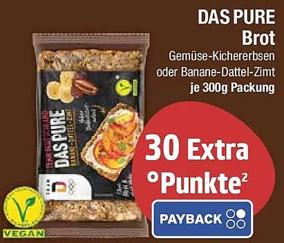 DAS PURE Brot Gemüse-Kichererbsen oder Banane-Dattel-Zimt je 300g Packung