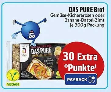DAS PURE Brot Gemüse-Kichererbsen oder Banane-Dattel-Zimt je 300g Packung