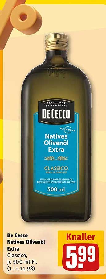 De Cecco Natives Olivenöl Extra Classico, je 500-ml-Fl. (1 l = 11.98)