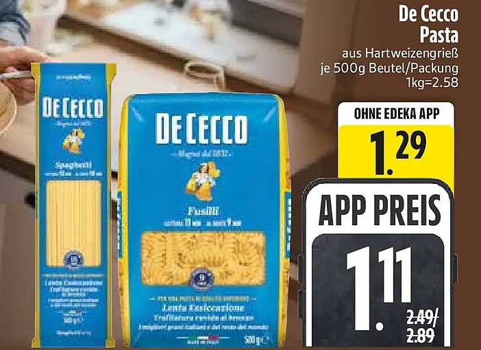 De Cecco Pasta aus Hartweizengrieß je 500g Beutel/Packung 1kg=2.58