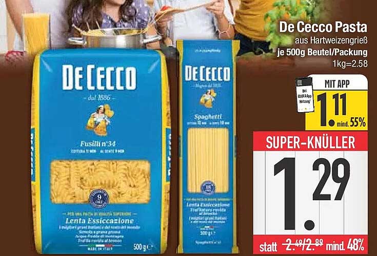 De Cecco Pasta aus Hartweizengrieß je 500g Beutel/Packung