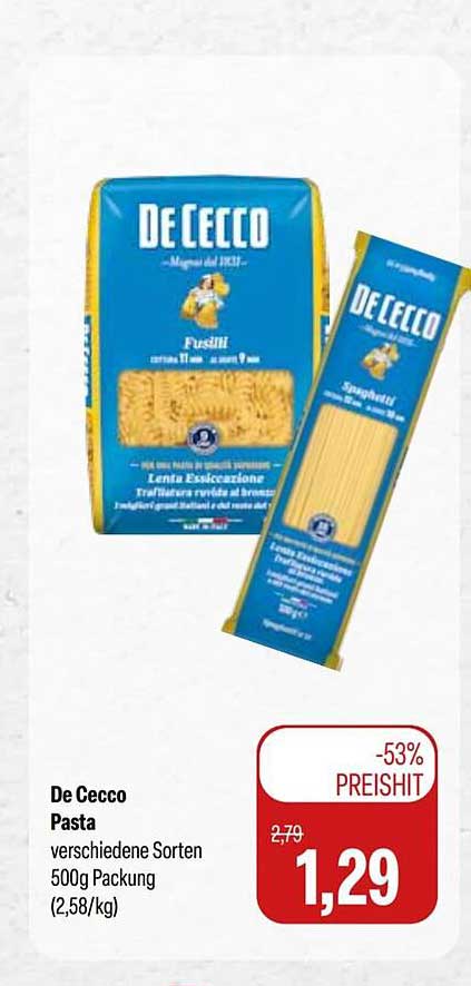 De Cecco Pasta verschiedene Sorten 500g Packung (2,58/kg)