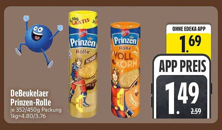 DeBeukelaer Prinzen-Rolle je 352/450g Packung 1kg=4.80/3.76