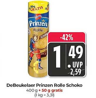 DeBeukelaer Prinzen Rolle Schoko 400g + 50 g gratis