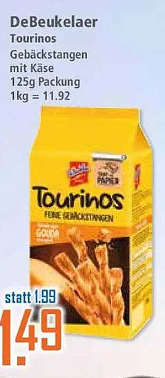 DeBeukelaer Tourinos Gebäckstangen mit Käse 125g Packung