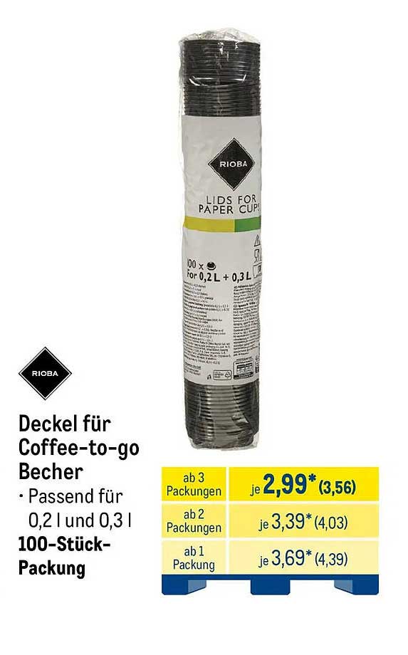 Deckel für Coffee-to-go Becher • Passend für 0,2 l und 0,3 l • 100-Stück-Packung