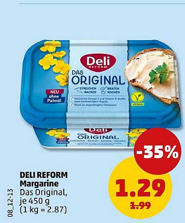 DELI REFORM Margarine Das Original, je 450 g (1 kg = 2.87)