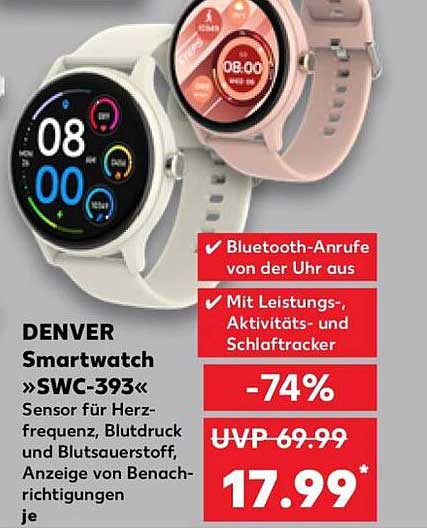 DENVER Smartwatch »SWC-393« Sensor für Herzfrequenz, Blutdruck und Blutsauerstoff, Anzeige von Benachrichtigungen