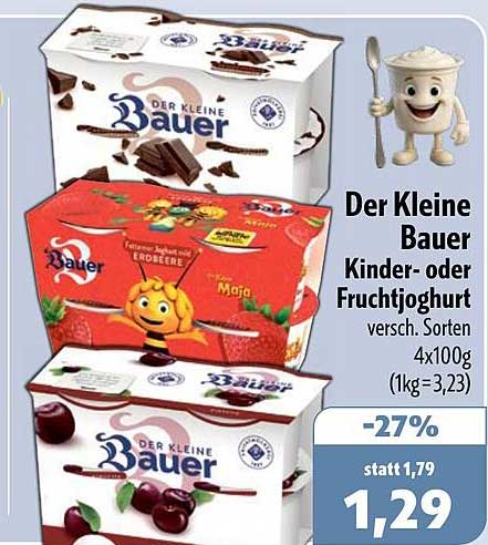 Der Kleine Bauer Kinder- oder Fruchtjoghurt versch. Sorten 4x100g (1kg=3,23)