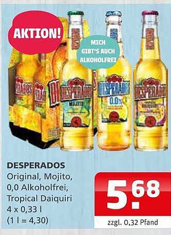 DESPERADOS Original, Mojito, 0,0 Alkoholfrei, Tropical Daiquiri 4 x 0,33 l (1 l = 4,30)