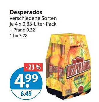 Desperados verschiedene Sorten je 4 x 0,33-Liter-Pack + Pfand 0.32 1 l = 3.78