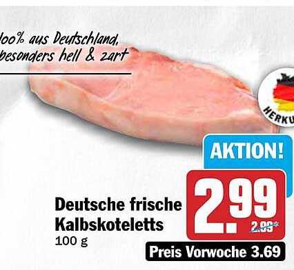 Deutsche frische Kalbskoteletts 100 g
