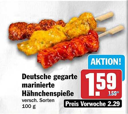 Deutsche gegarte marinierte Hähnchenspieße versch. Sorten 100 g