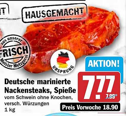 Deutsche marinierte Nackensteaks, Spieße vom Schwein ohne Knochen, versch. Würzungen 1 kg