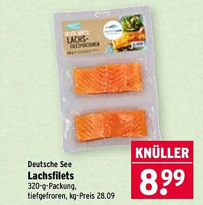 Deutsche See Lachsfilets 320-g-Packung, tiefgefroren, kg-Preis 28.09