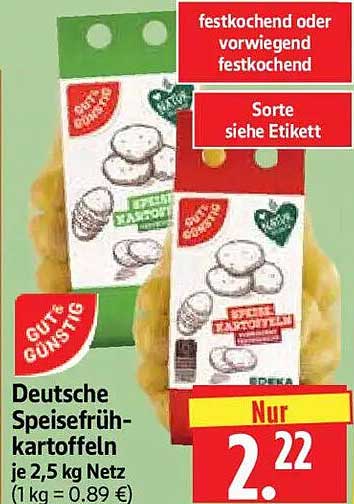 Deutsche Speisefrühkartoffeln je 2,5 kg Netz