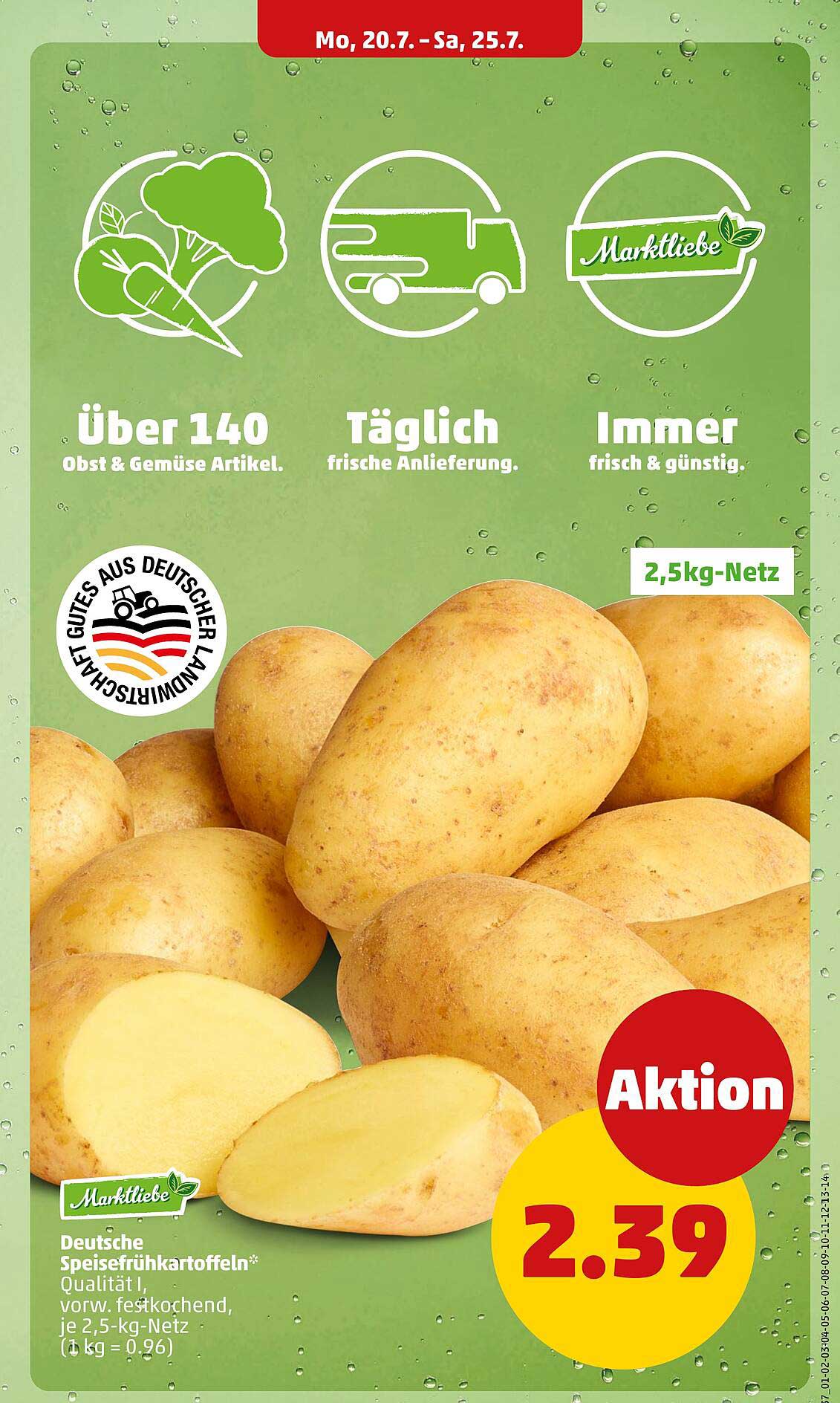Deutsche Speisefrühkartoffeln* Qualität I, vorw. festkochend, je 2,5-kg-Netz