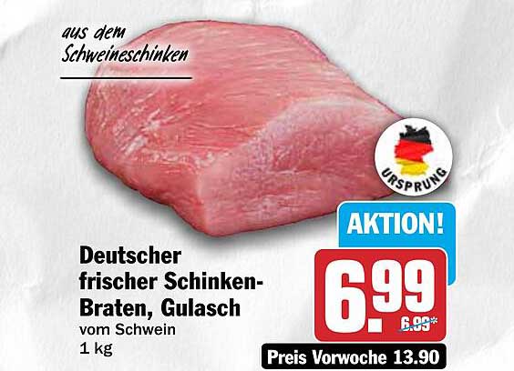 Deutscher frischer Schinken-Braten, Gulasch vom Schwein 1 kg