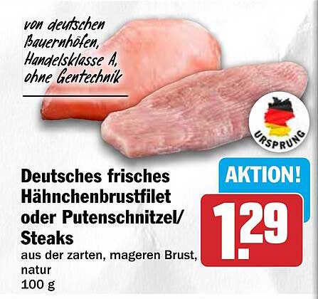 Deutsches frisches Hähnchenbrustfilet oder Putenschnitzel/Steaks