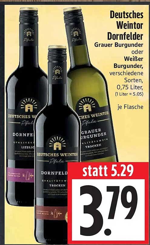Deutsches Weintor Dornfelder Grauer Burgunder oder Weißer Burgunder, verschiedene Sorten, 0,75 Liter