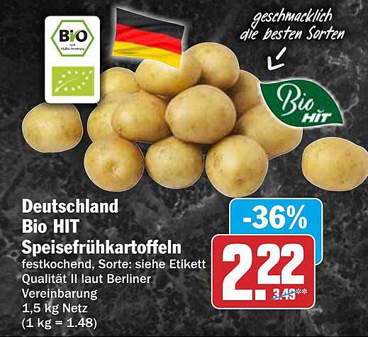 Deutschland Bio HIT Speisefrühkartoffeln