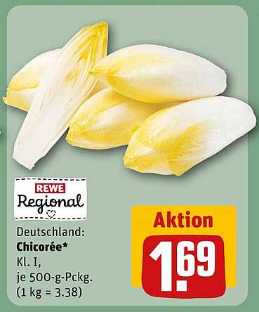 Deutschland: Chicorée* Kl. I, je 500-g-Pckg. (1 kg = 3.38)