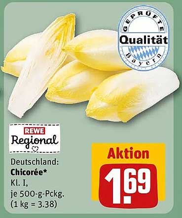 Deutschland: Chicorée* Kl. I, je 500-g-Pckg. (1 kg = 3.38)