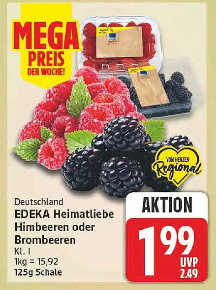 Deutschland EDEKA Heimatliebe Himbeeren oder Brombeeren Kl. I 125g Schale