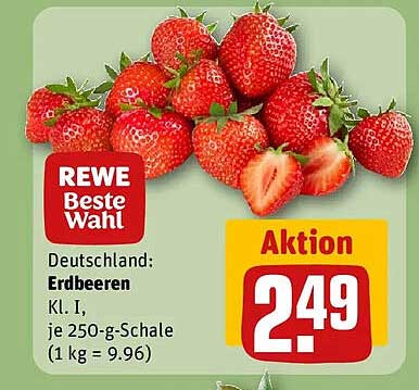 Deutschland: Erdbeeren, Kl. I, je 250-g-Schale (1 kg = 9.96)