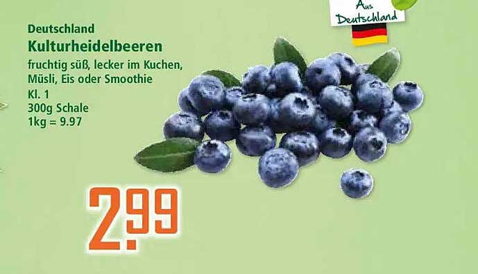 Deutschland Kulturheidelbeeren fruchtig süß, lecker im Kuchen, Müsli, Eis oder Smoothie Kl. 1 300g Schale 1kg = 9.97