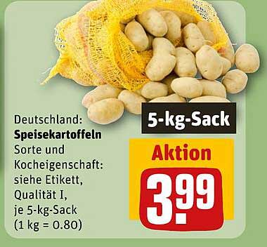 Deutschland: Speisekartoffeln Sorte und Kocheigenschaft: siehe Etikett, Qualität I, je 5-kg-Sack (1 kg = 0.80)