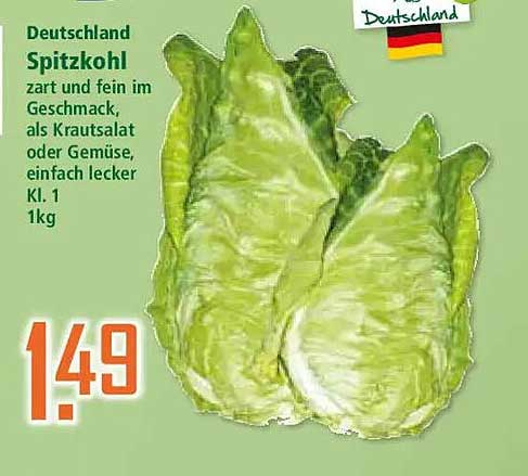 Deutschland Spitzkohl zart und fein im Geschmack, als Krautsalat, oder Gemüse, einfach lecker Kl. I 1kg