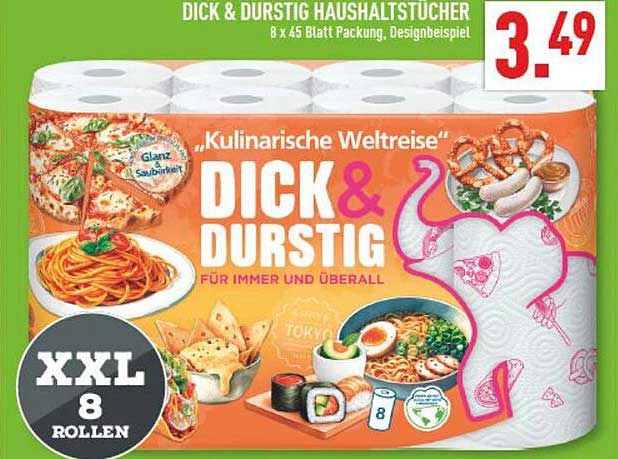 DICK & DURSTIG HAUSHALTSTÜCHER 8 x 45 Blatt Packung, Designbeispiel