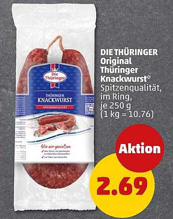 DIE THÜRINGER Original Thüringer Knackwurst* Spitzenqualität, im Ring, je 250 g (1 kg = 10.76)